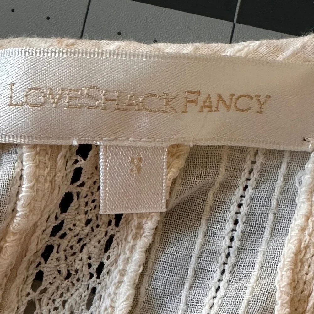 LoveShackFancy SZ SM Natasha Lace Ruffle‎ Mini Dress Cream Ivory Smocked Waist - Picture 9 of 15